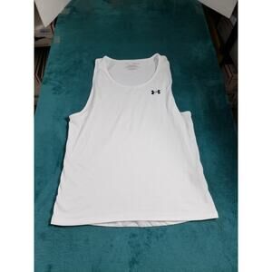 Under Armor Tank Tee Shirt Size Medium Mens White Polyester Tank Race Running